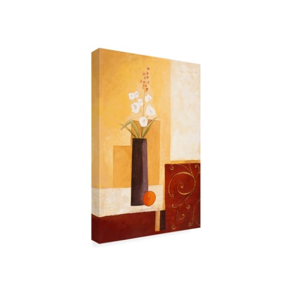 Pablo Esteban 'White Flowers In Brown Vase' Canvas Art,16x24